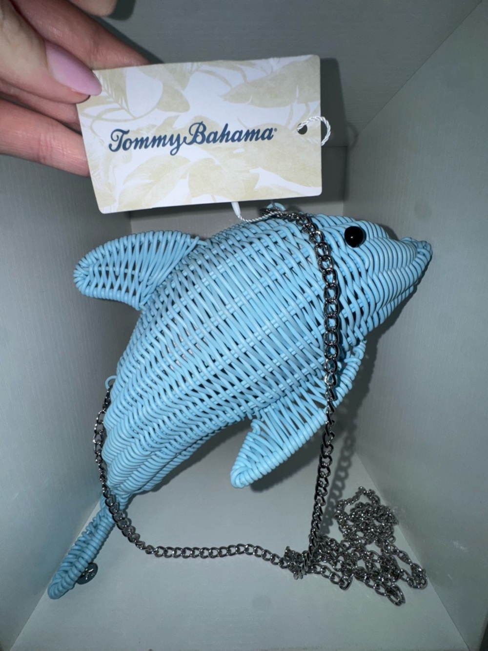 Tommy Bahama Sky Blue Wicker Dolphin Crossbody Bag